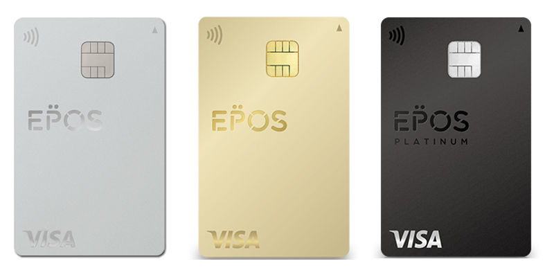 左からエポスカードVISA、エポスゴールドカード、エポスプラチナカード
